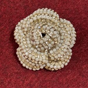 Vintage gorgeous rhinestone and white rhinestone silver tone rose brooch